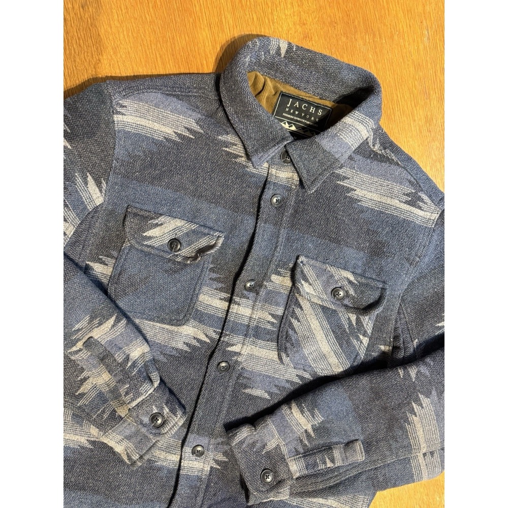 Jachs New York Aztec Wool Blend Sherpa Lined Fleece Jacket Men's M Blue